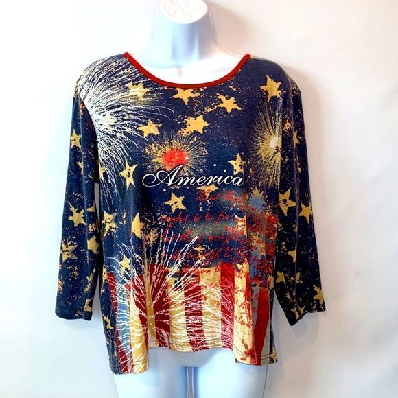 Jason Maxwell America Stars & Fireworks 1/4 Sleeve Tunic - Picture 1 of 9